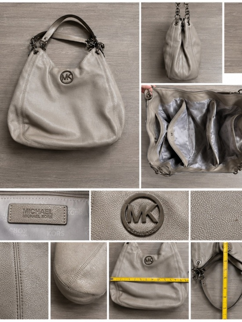 Michael Kors Taupe Gray Pebbled Leather Shoulder Hobo Bag